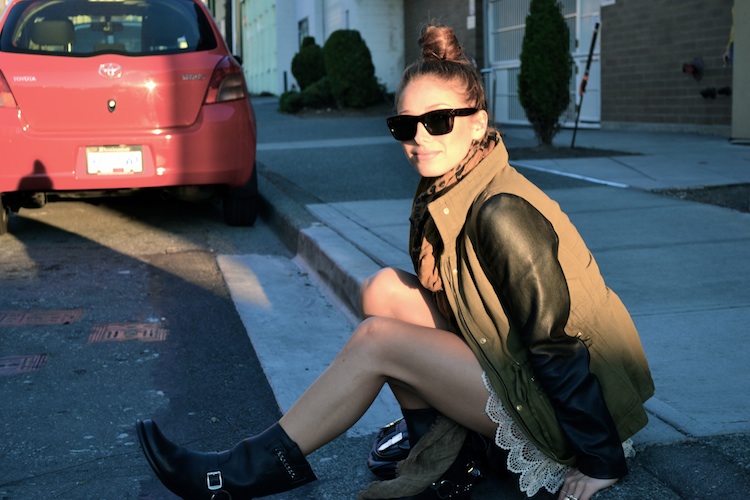 van fashion blog- summer casual outfit; zara jacket leather and army green