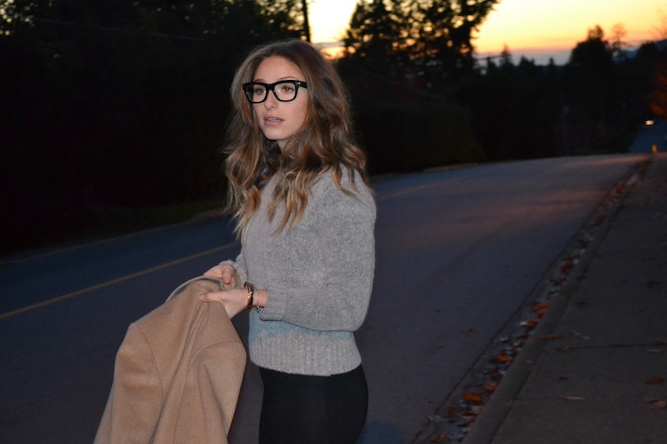 camel coat, LBD, sweater, booties, winter layering, casual chic, celine glasses