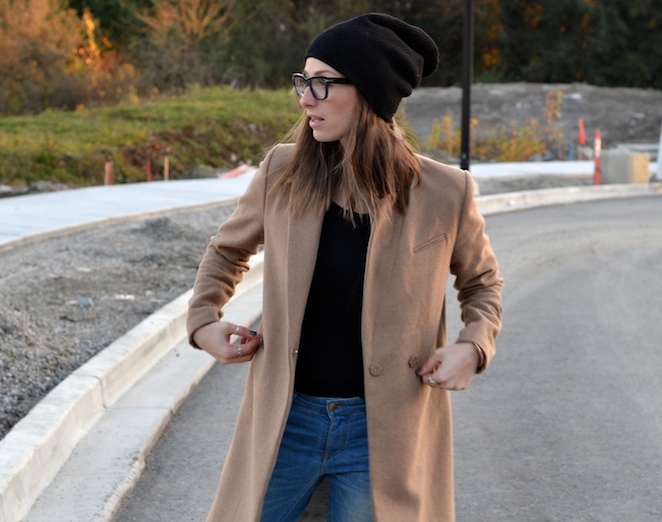 camel coat, fall fashion must have, black beanie, red converse, distressed denim, celine glasses, casual weekend outfit