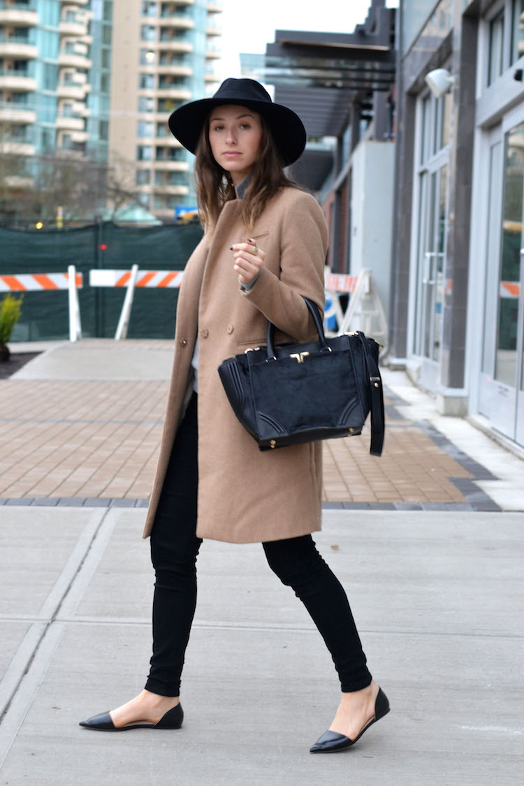 casual chic everyday outfit, asos wool hat, camel coat, fall winter musthave, joe fresh cashmere sweater, zara new bag, dorsay flats1