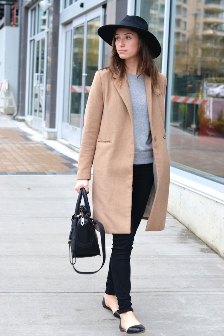 casual chic everyday outfit, asos wool hat, camel coat, fall winter musthave, joe fresh cashmere sweater, zara new bag, dorsay flats2