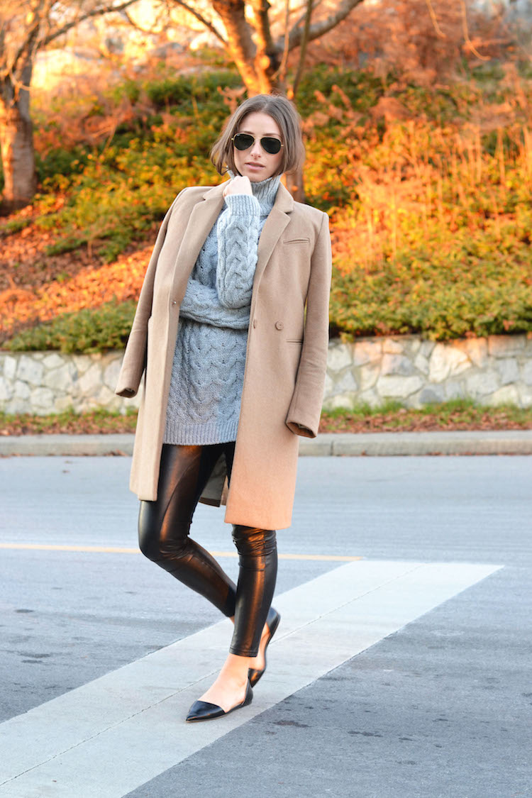 grey turtleneck trend, camel coat, fall must haves, zara, hm, leather pants, dorsay flats, casual cool, winter outfit3
