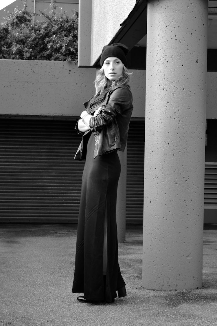 all black everyday outfit, the august diaries, top style and fashion blog, vancouver, forever 21 maxi dress, beanie, touque, boots, line leather jacket, zara patent leather booties4