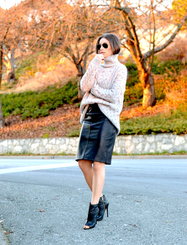fashion magazine grey trend, turtleneck, zara, leather pencil skirt, cut out booties, fall fashion trends2