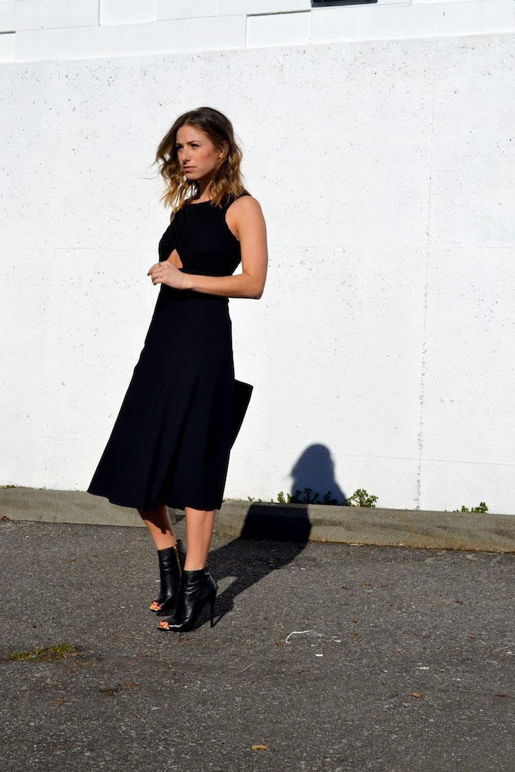 proenza schouler ss 14 inspired, cutout top, mid skirt, all black look, going out look, forever 21, ombre hair, black clutch1