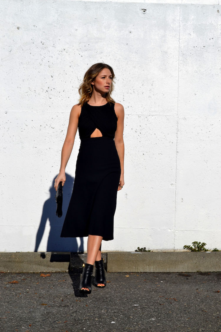 proenza schouler ss 14 inspired, cutout top, mid skirt, all black look, going out look, forever 21, ombre hair, black clutch4