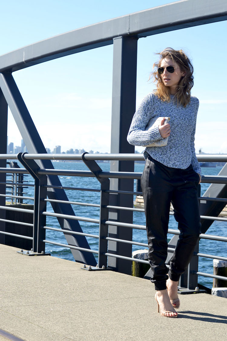 athletic trend, 424 fifth avenue, leather jogging pants, marled sweater, the august diaries, vancouver style blog