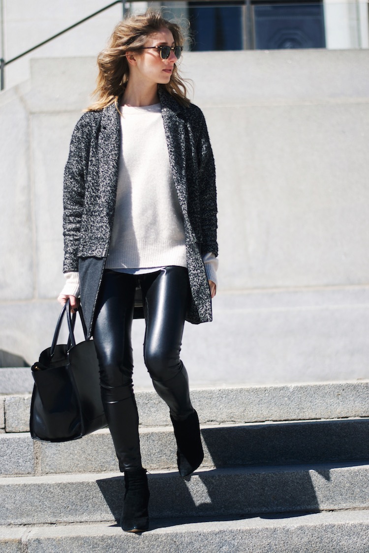 grey matters street style leather leggings grey coat