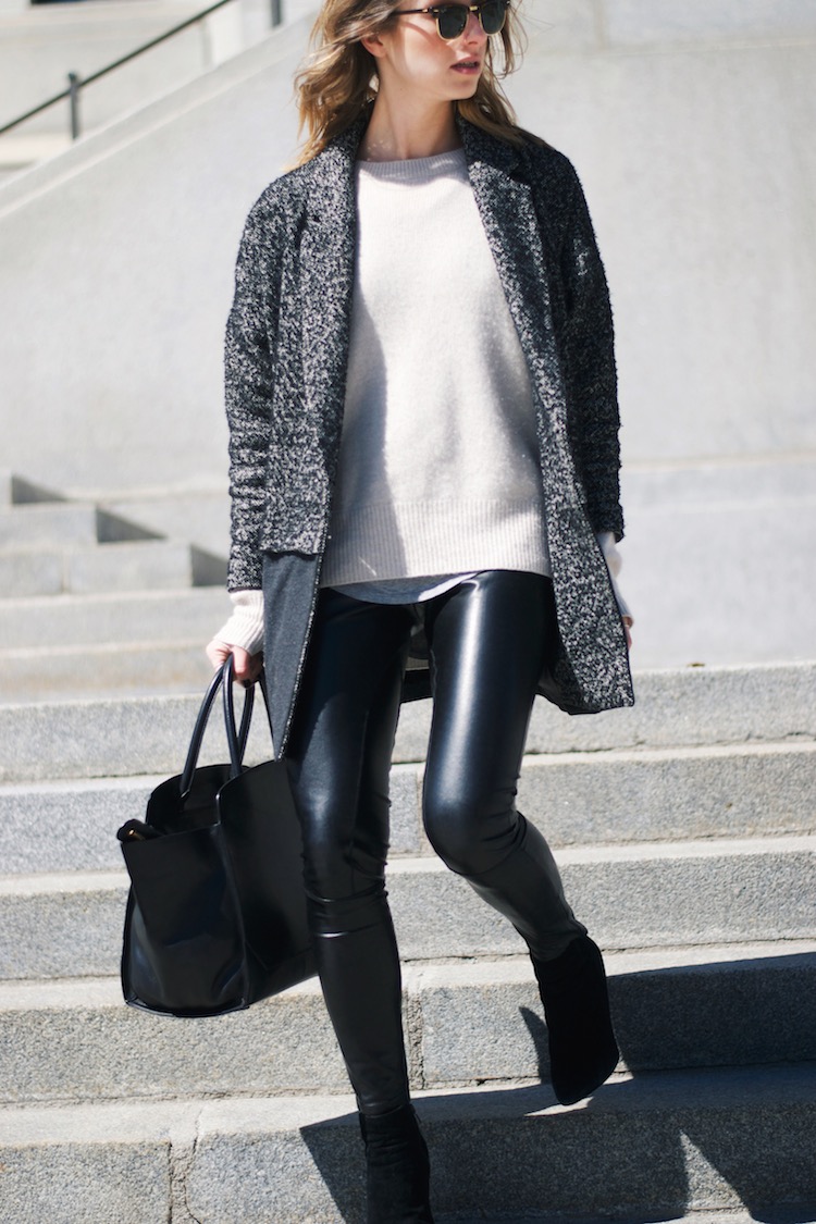 grey matters street style leather leggings grey coat