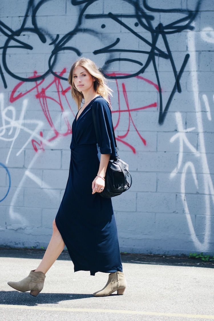 zara navy wrap dress, boho dress, marant dicker boots, date night, proenza schouler ps1 bag