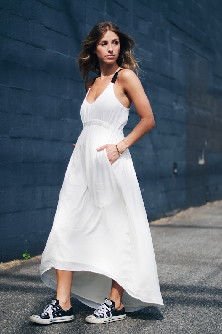 white summer dra dress, street style, beachy waves, what to wear this summer