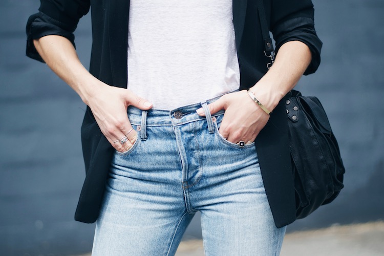 girlfriend jeans, blazer, fashion blog