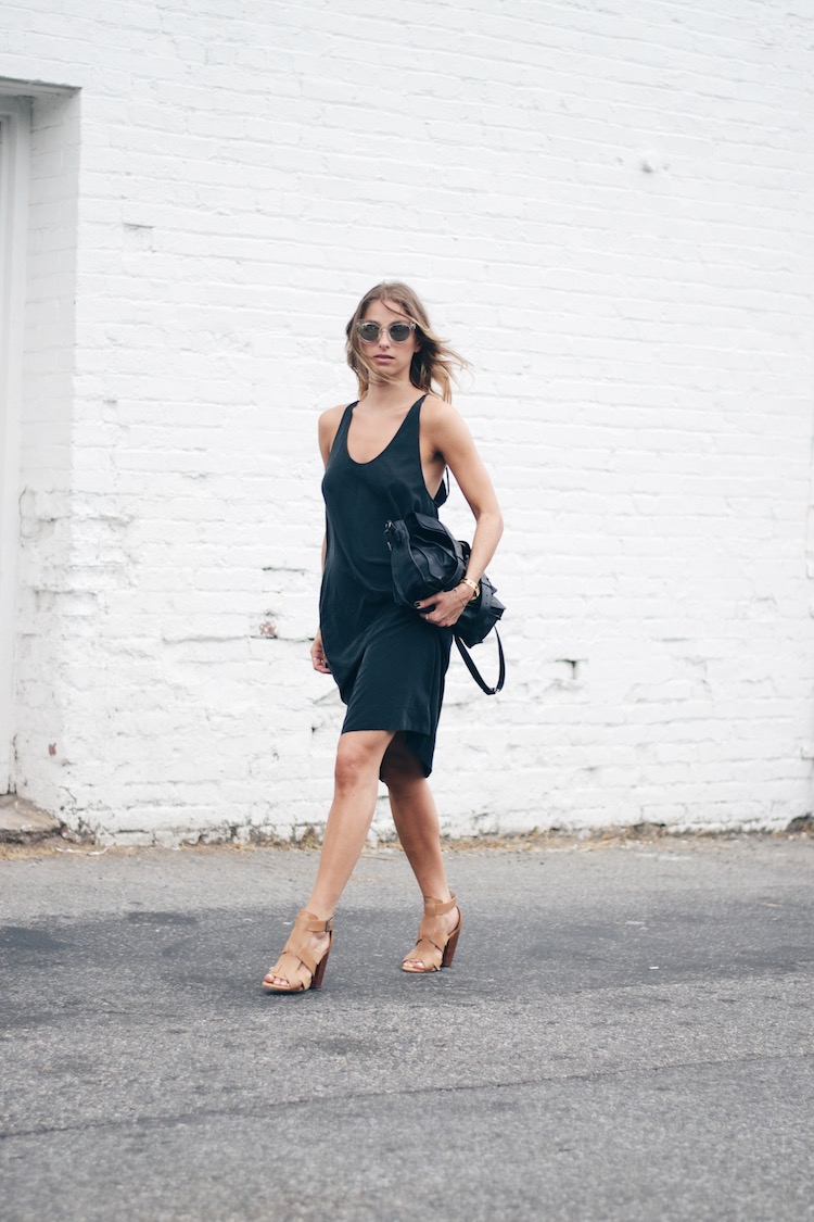 urban outfitters lbd, nude chunky summer heels 