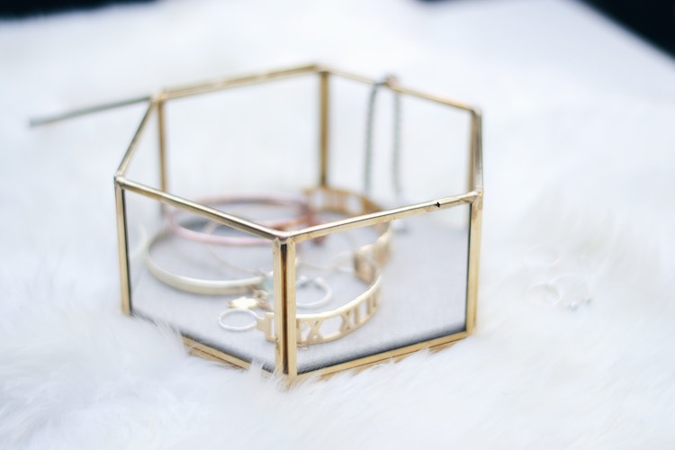 indigo gold hexagon box, jewelry box