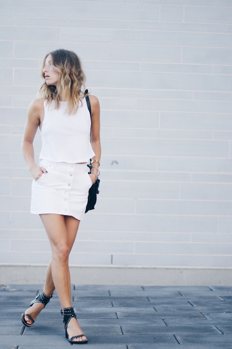 white summer skirt, tank top, isabel marant sandals