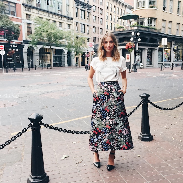 flare nordstrom photshoot, valentino floral skirt, ootd