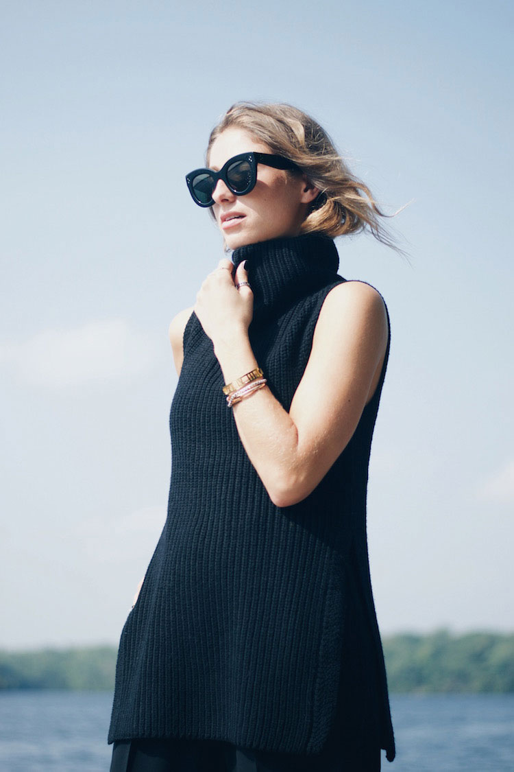 black sleeveless turtleneck, celine sunglasses