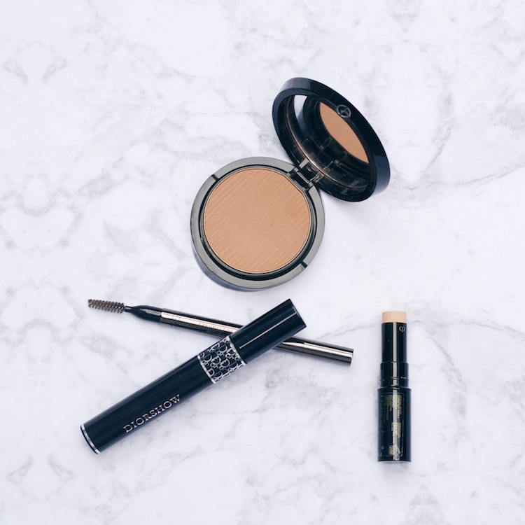 beauty essentials, armani bronzer, cle de peau concealer, diorshow mascara, burberry brow definer