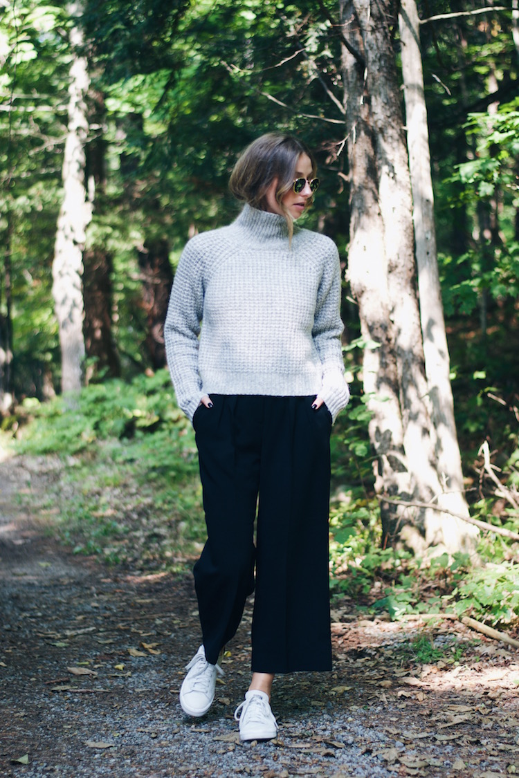 fall street style, grey turtleneck, culottes, stan smith