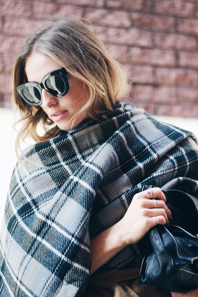 plaid scarf, celine oversize sunglasses