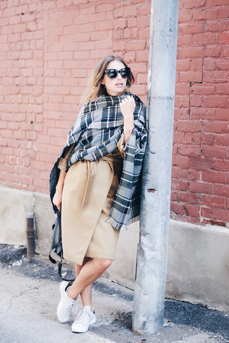 fall fashion street style, max mara camel coat, plaid scarf