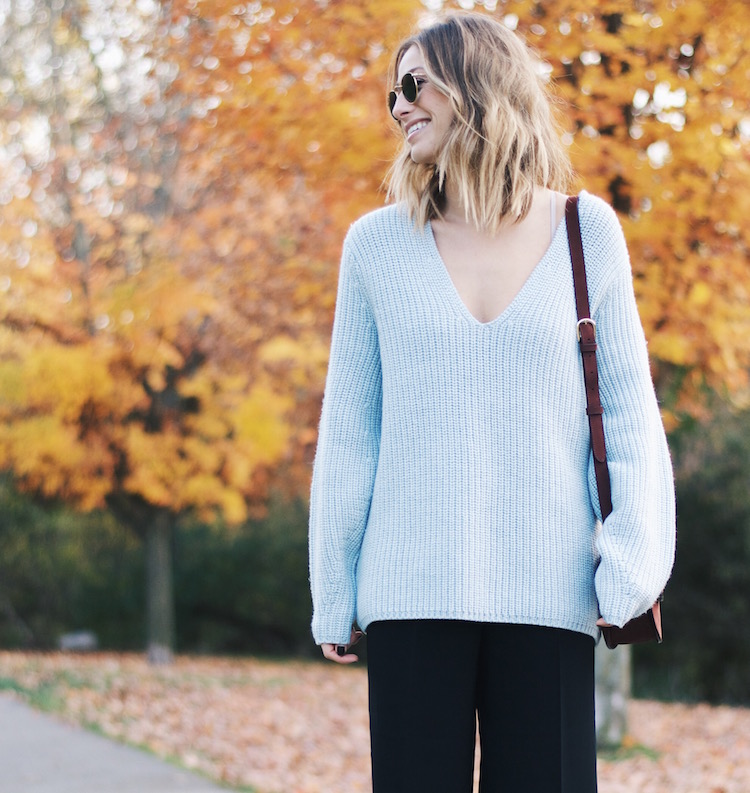 oversized v neck sweater, aritzia, fall leaves