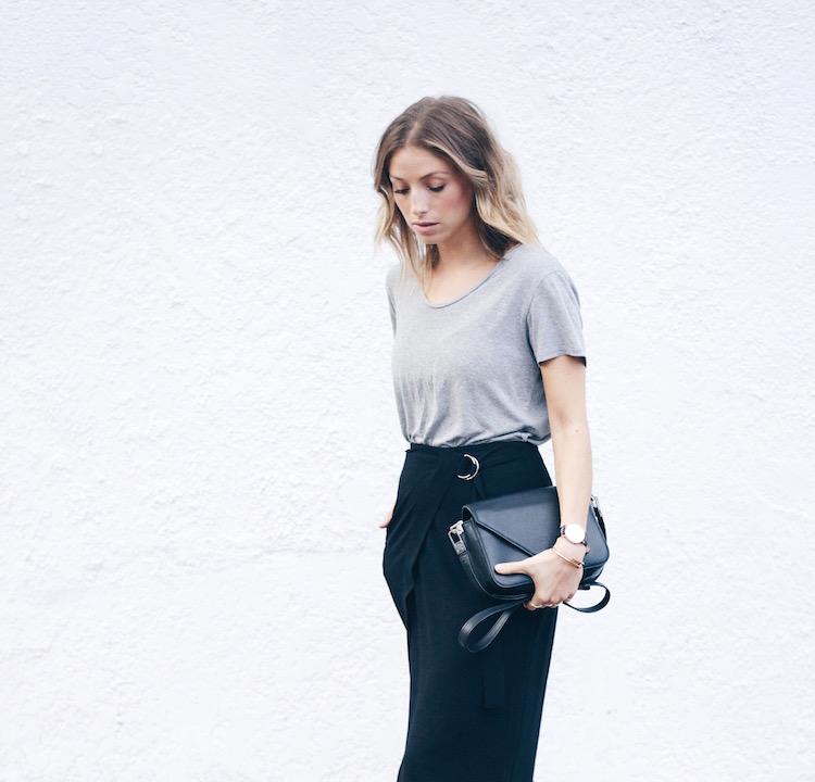 casual cool street style, grey tee, alexander wang bag