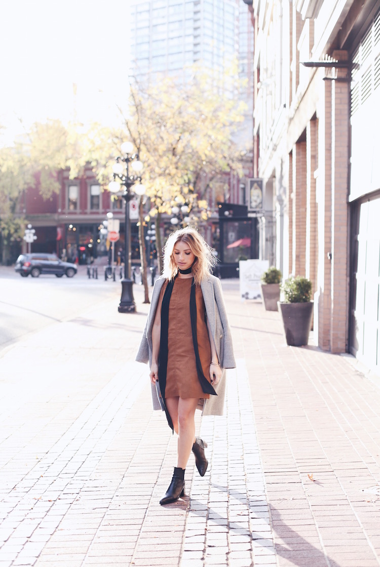 street style sanctuary suede dress skinny scarf