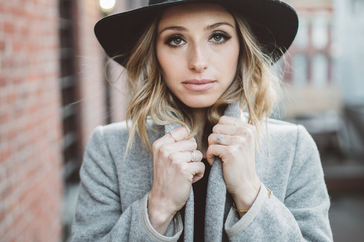 holiday style smokey eye makeup with black wool hat