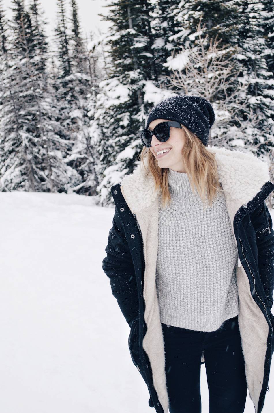 aritzia parka and toque, celine sunglasses