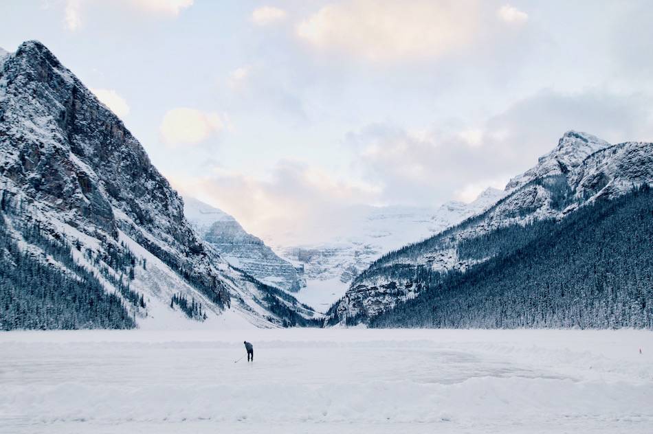 lake louise-hockey player on frozen lake