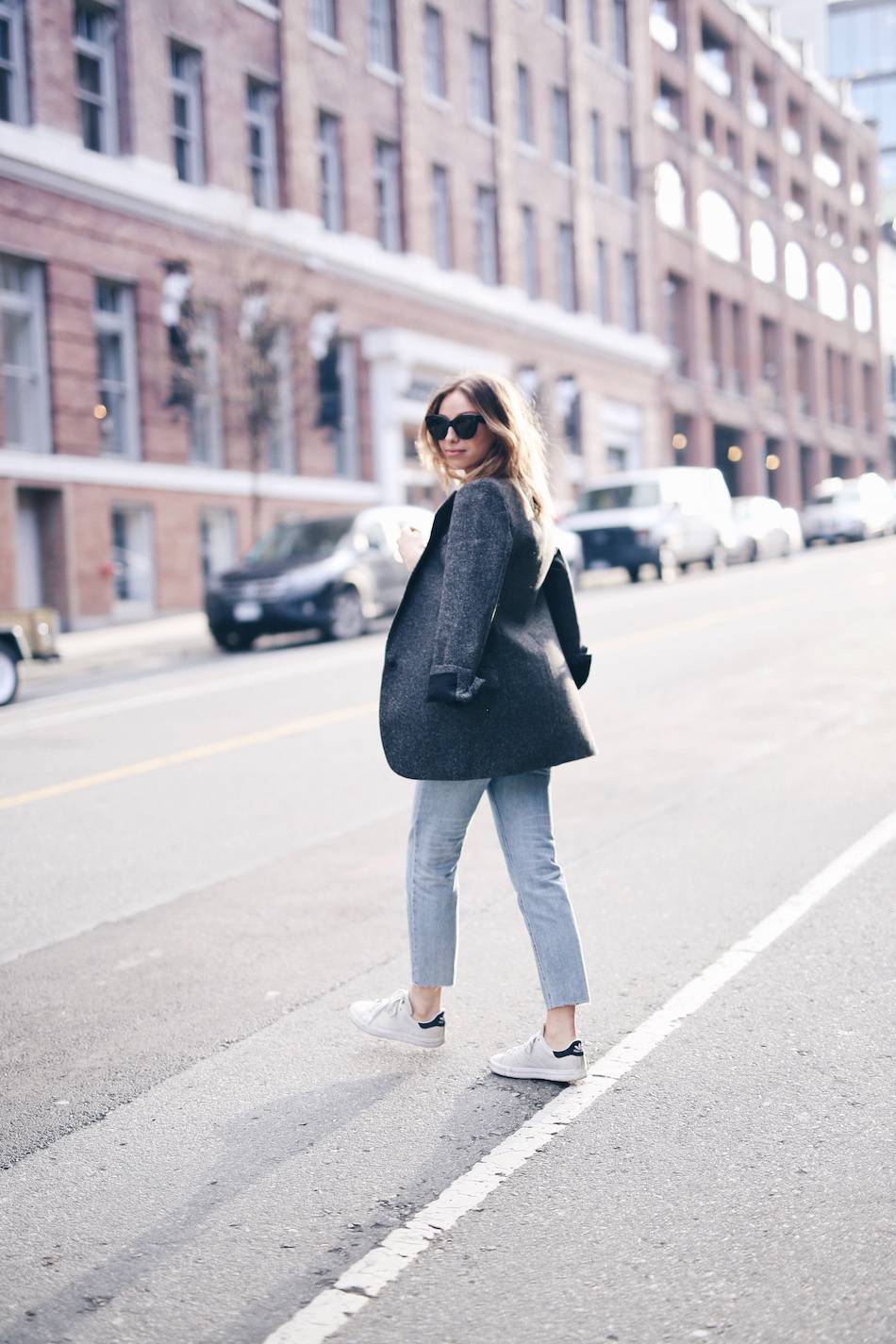 boyfriend blazer stan smith street style