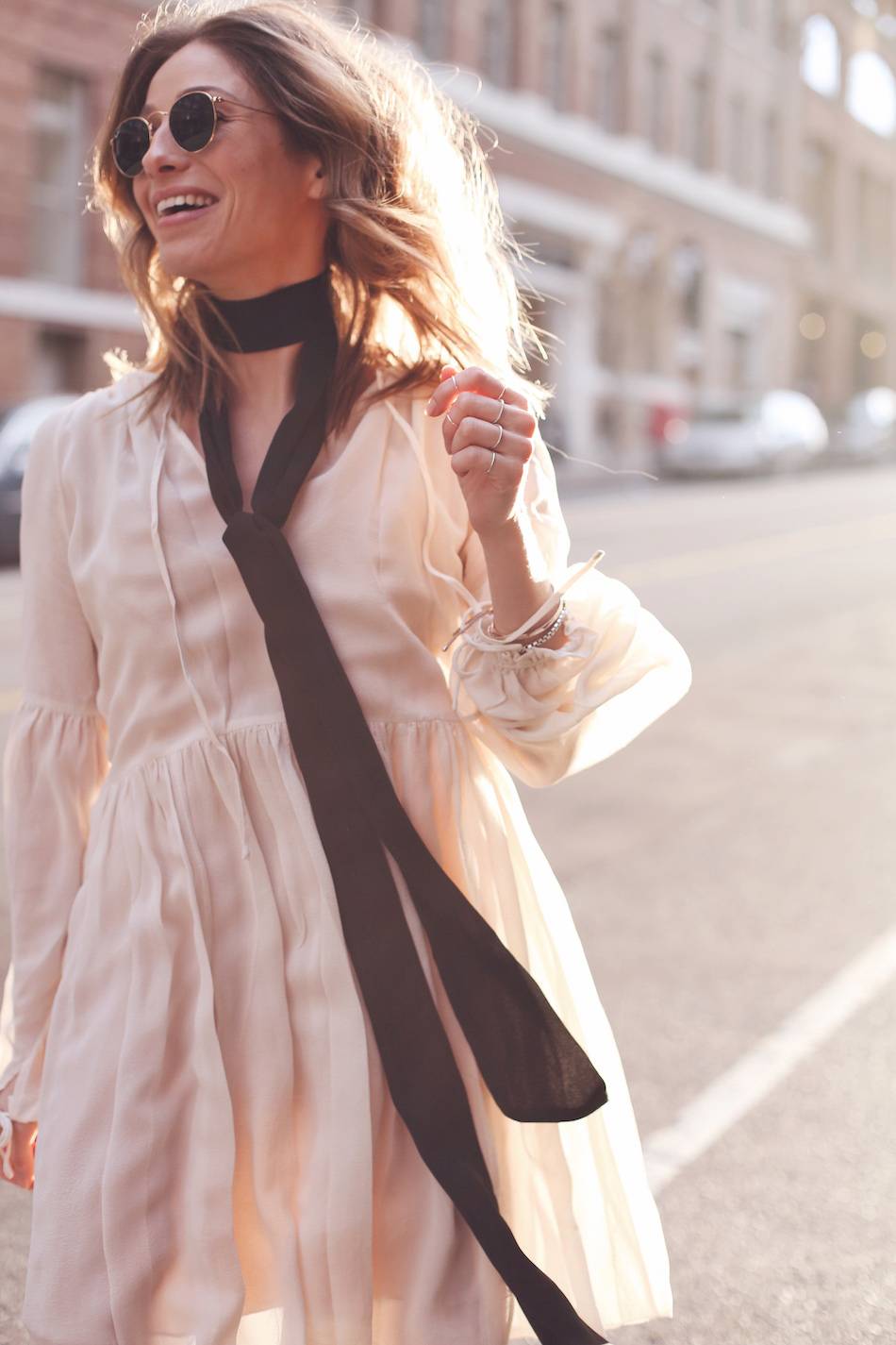 white dress, neck scarf 2