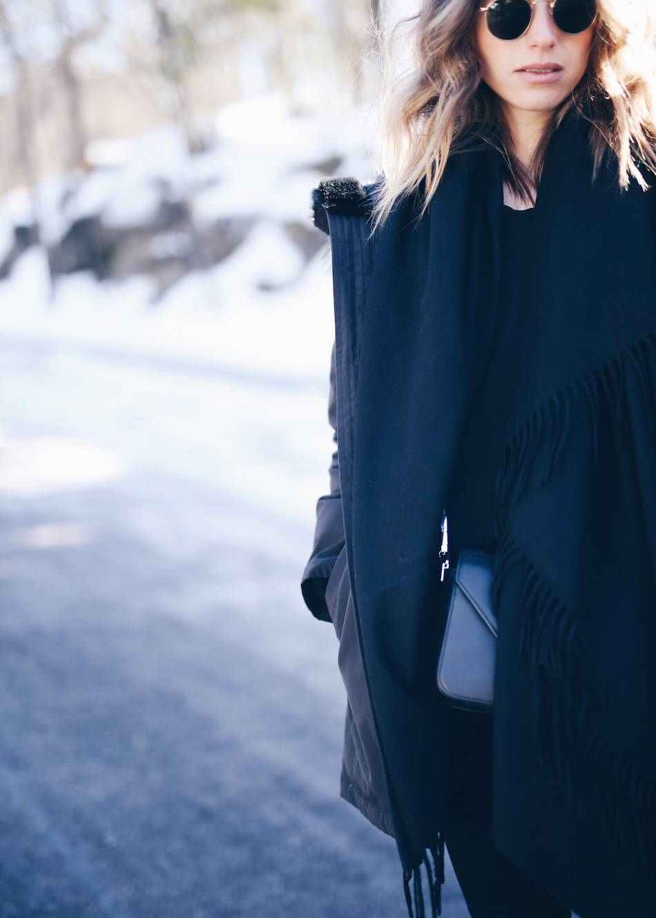 all black winter with acne scarf