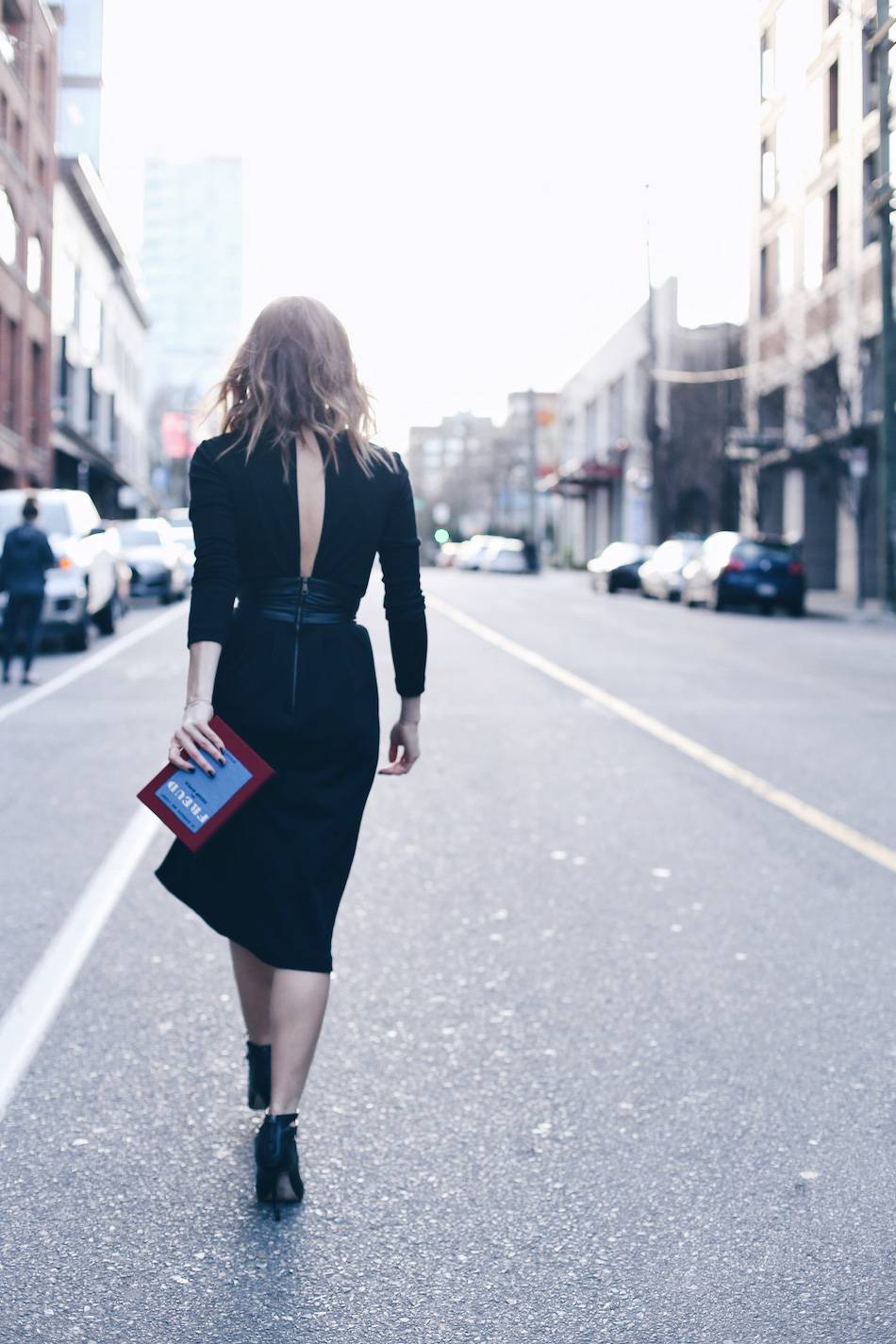 black vionnet dress slit back