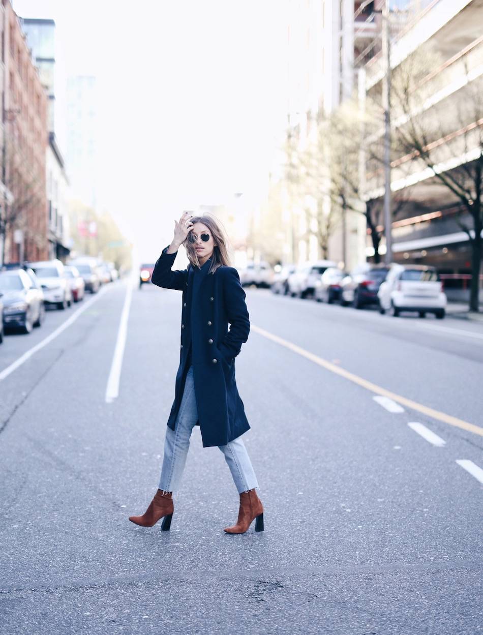 jeans brown suede boots with coat