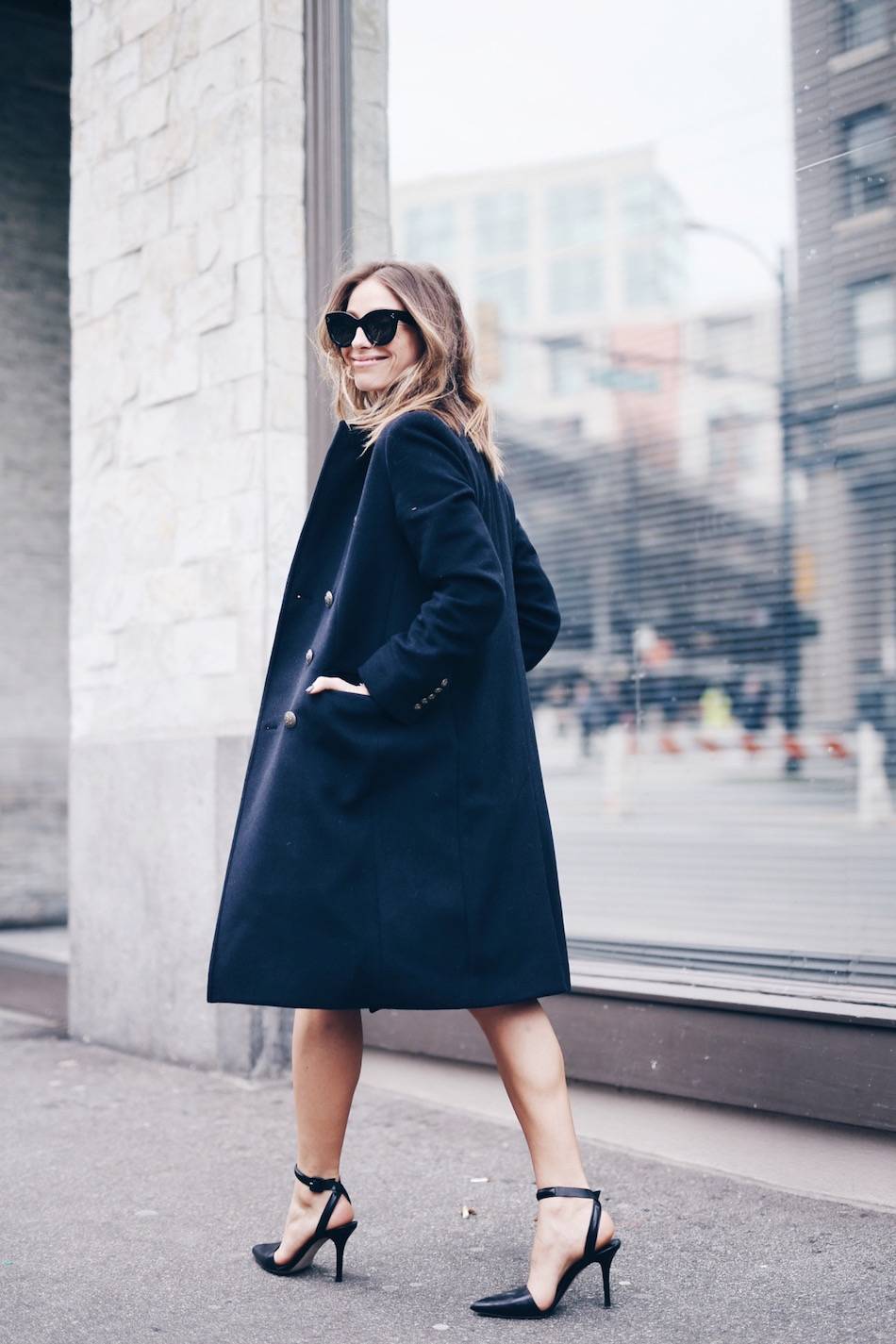 navy coat with alexander wang heels