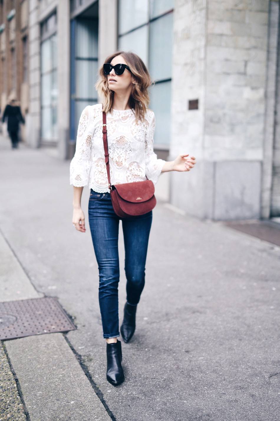 spring trend lace top, denim