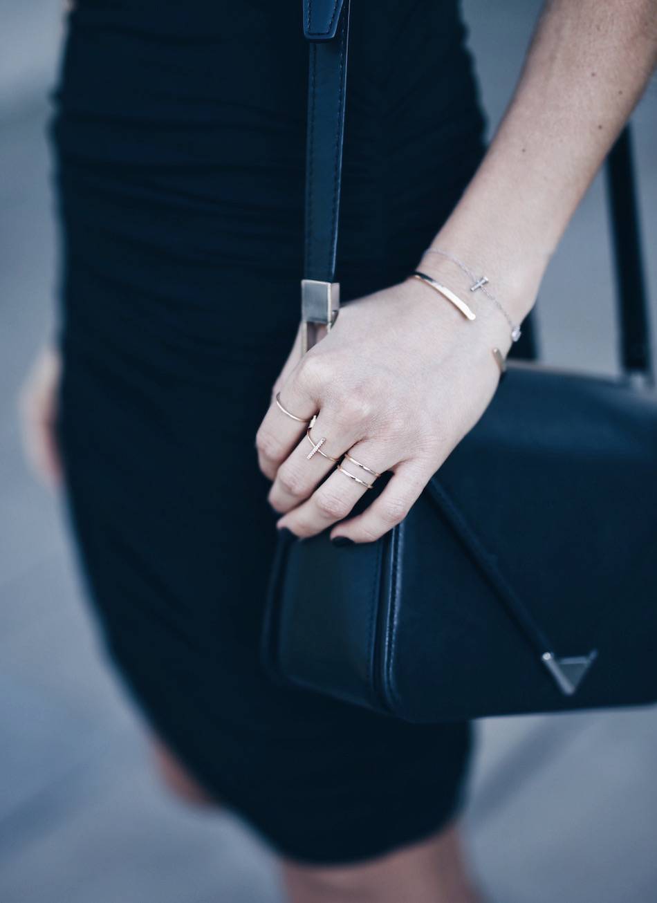 thin gold rings with alexander wang bag