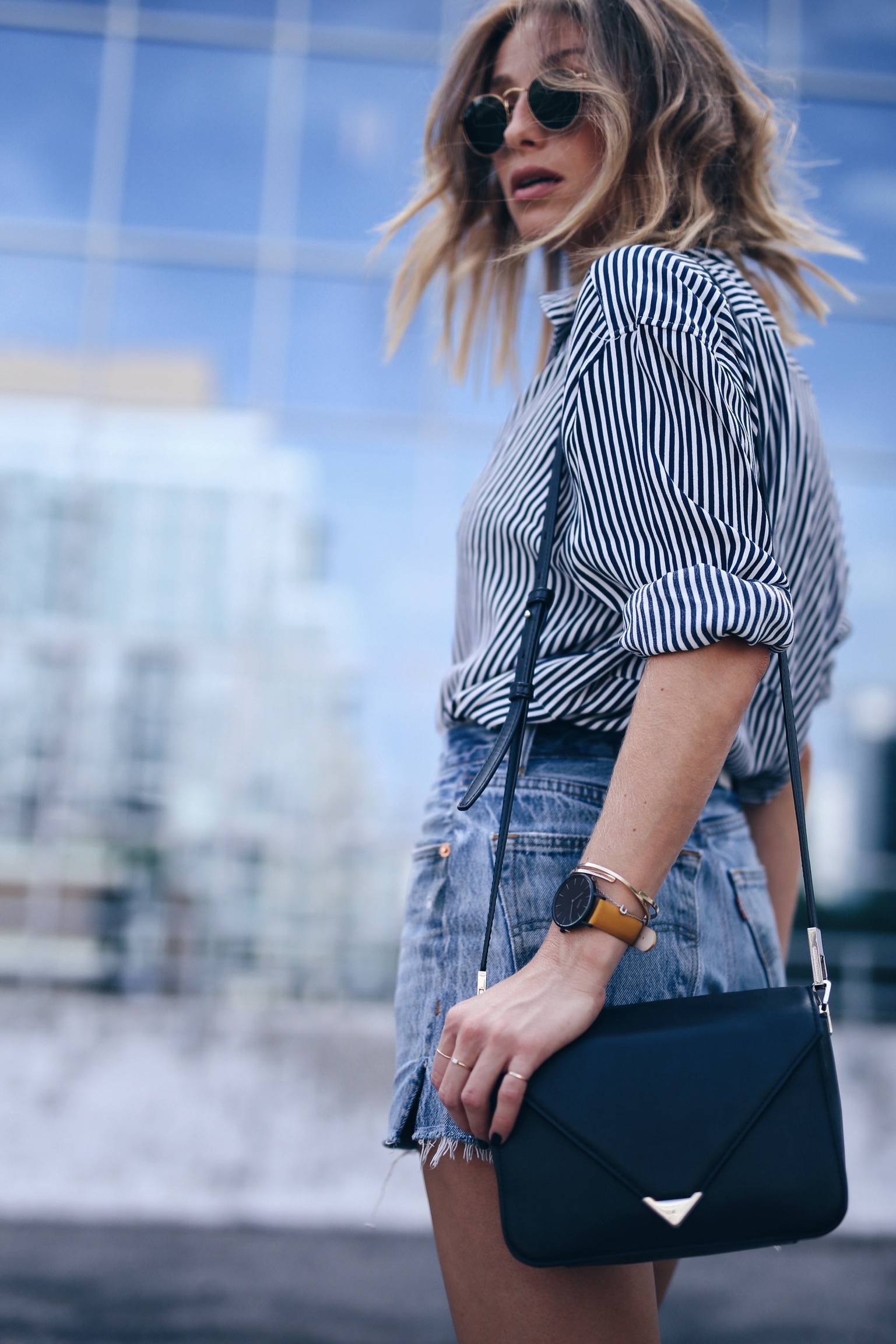 striped blouse, cluse watch