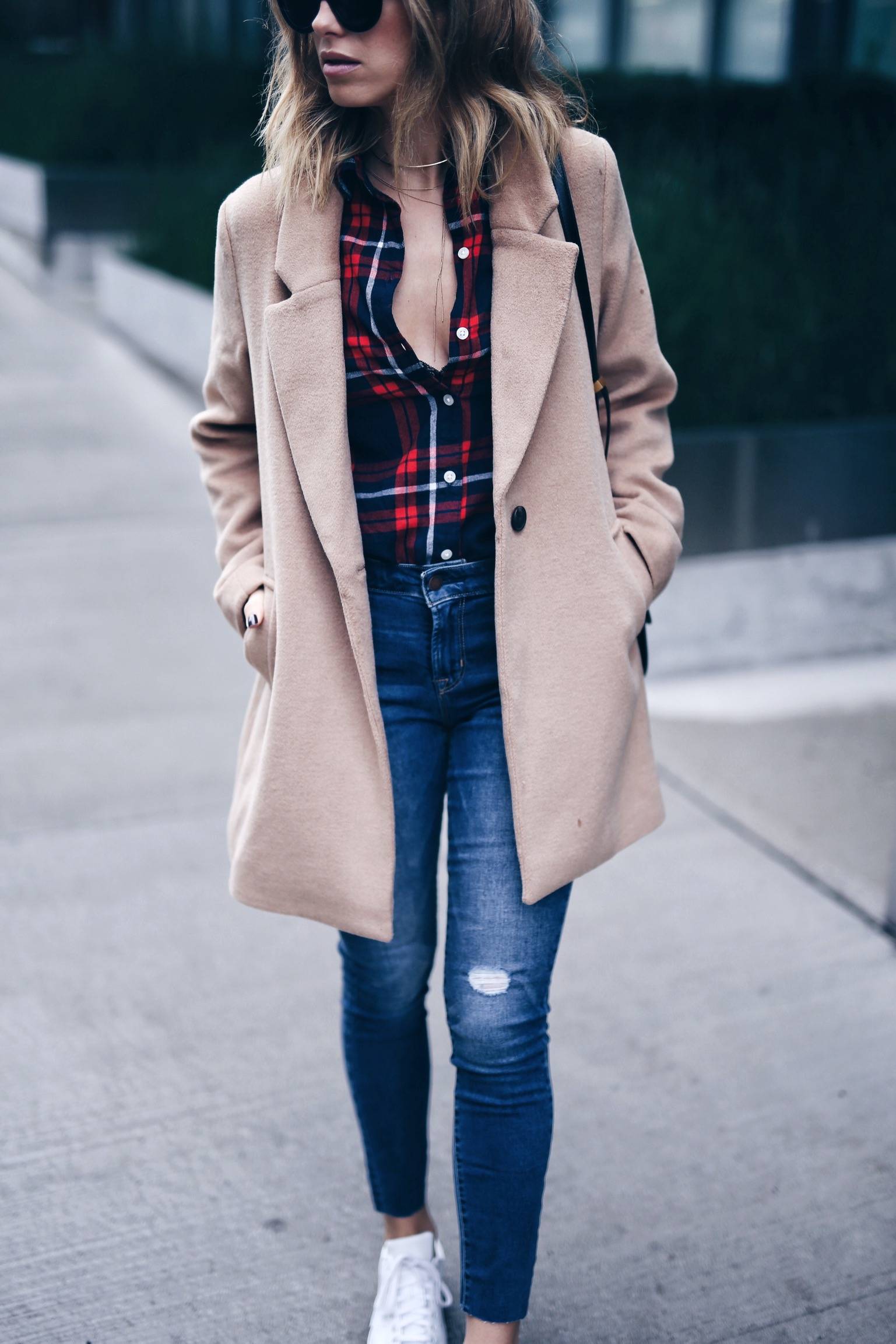 old navy plaid, camel coat, denim 