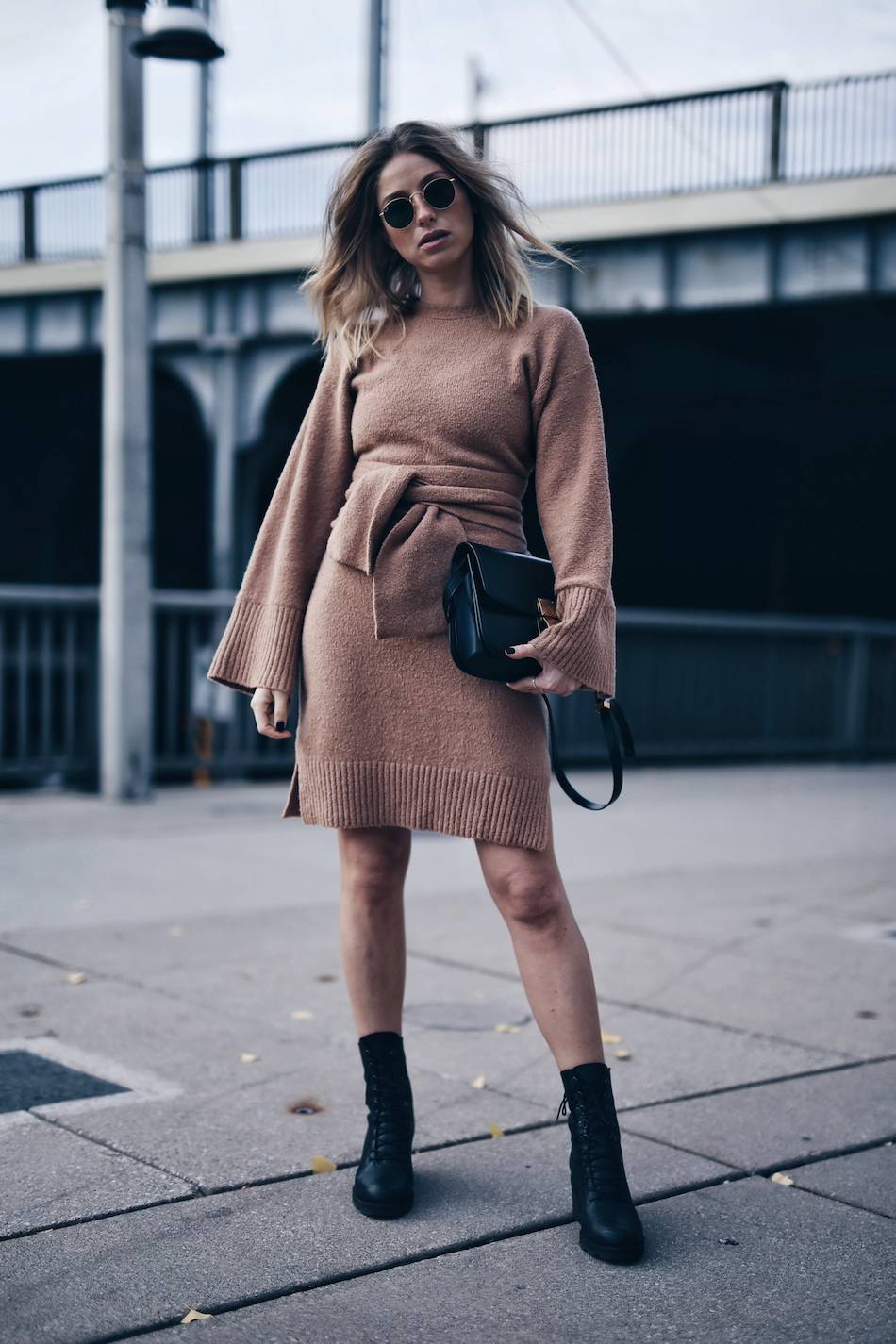 Sweater dress 2025 with combat boots