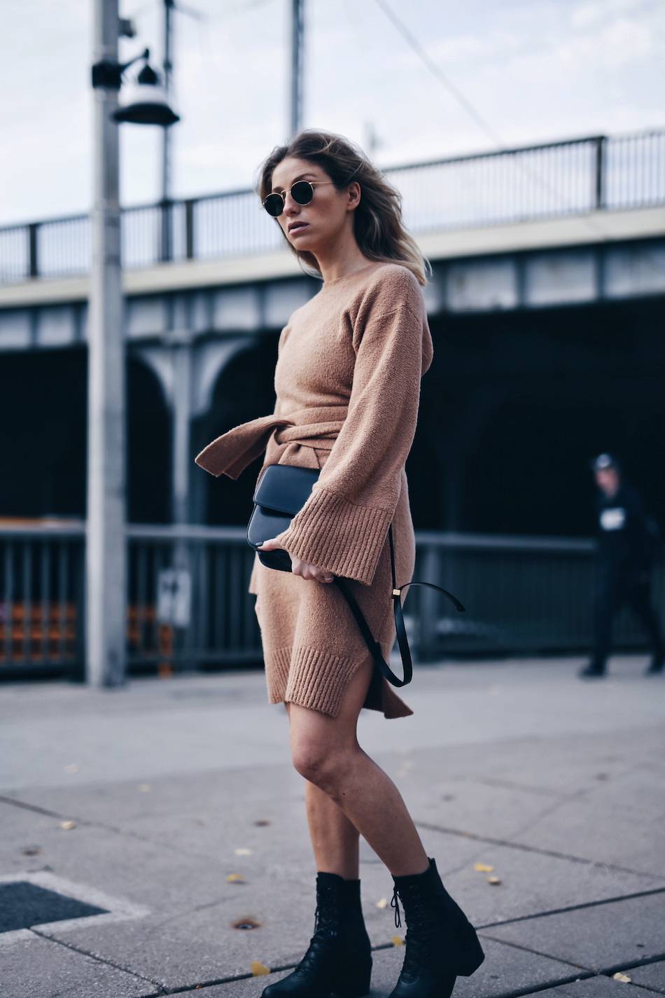 Sweater dress with outlet combat boots