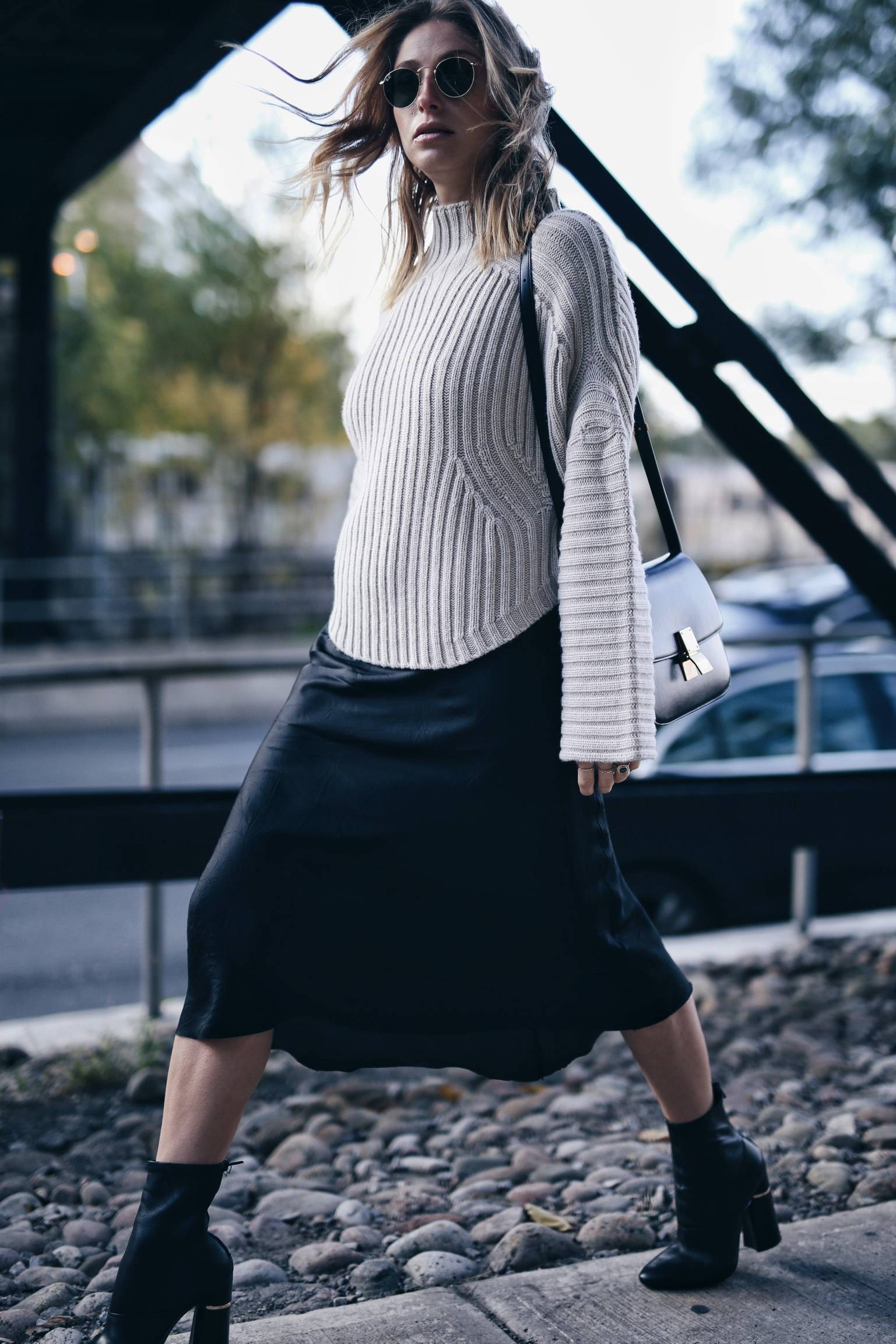 slip dress and turtleneck sweater