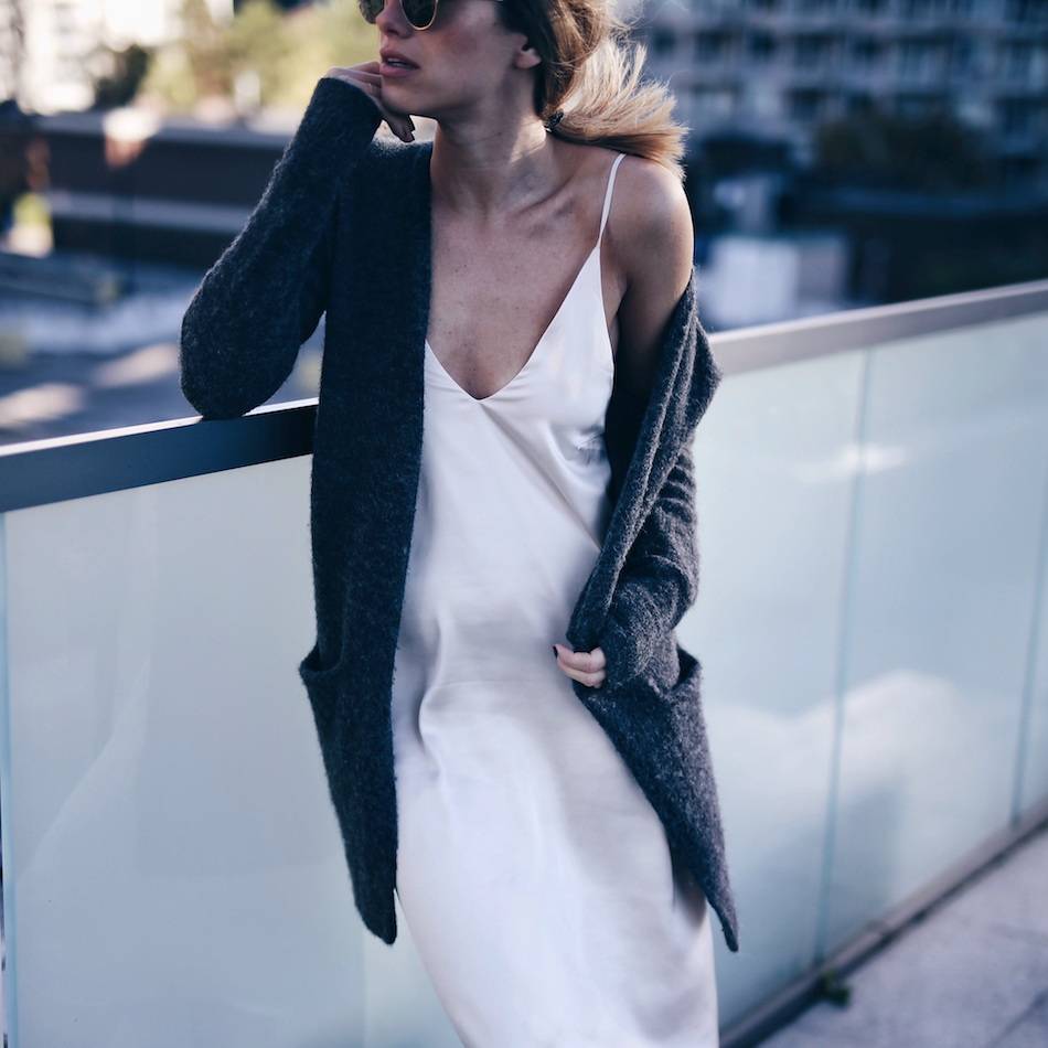 Grey silk slip dress best sale