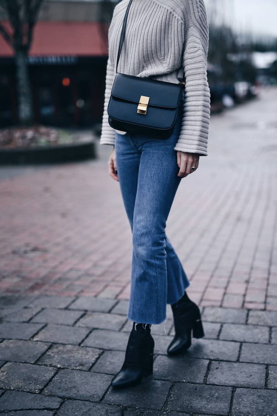 Style and beauty blogger Jill Lansky of The August Diaries Whistler travel diary in redone Leandra jeans Celine box bag 3.1 Phillip Lim Kyoto boots