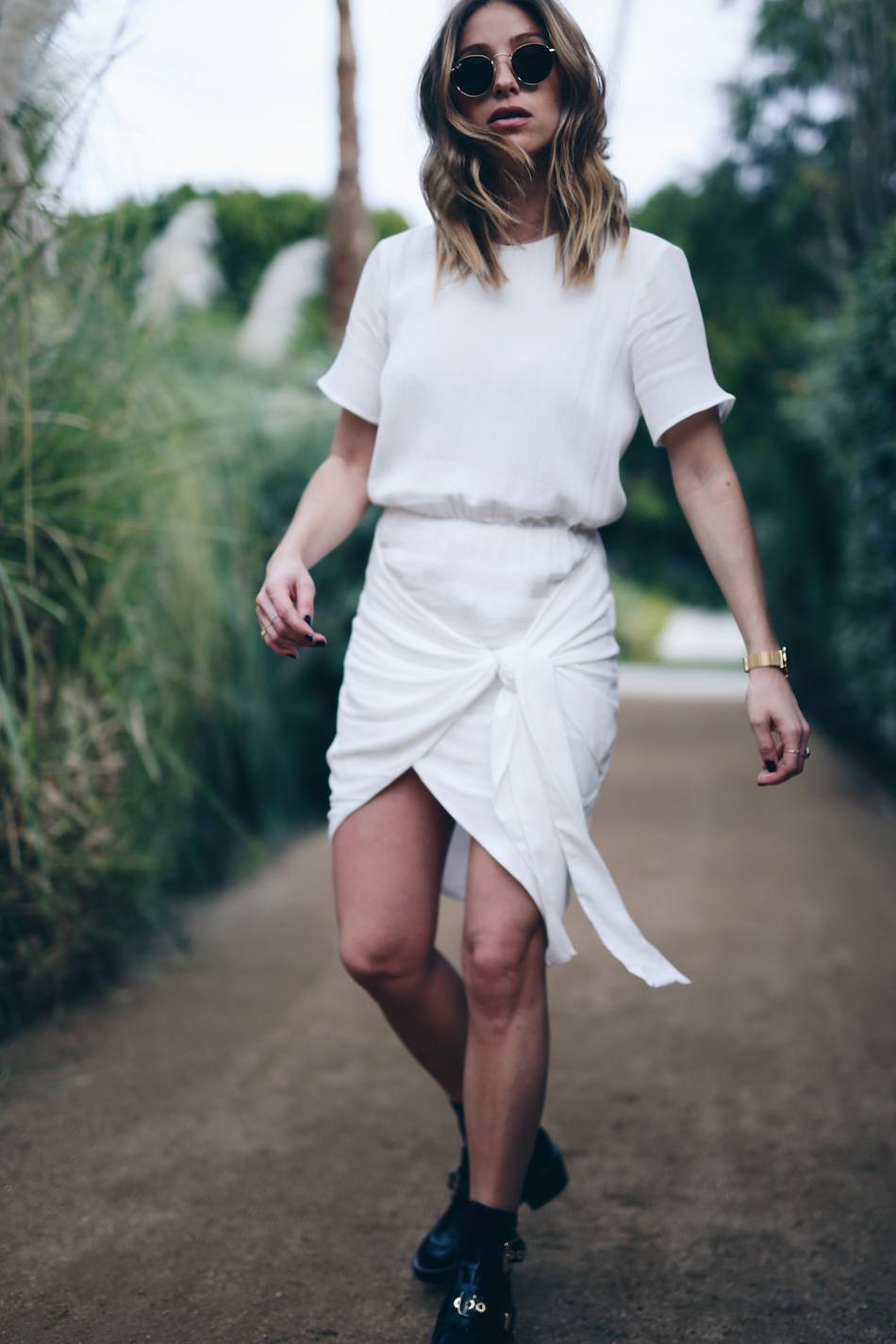 Style-and-beauty-blogger-Jill-Lansky-of-The-August-Diaries-in-white-wrap-Stylestalker-dress-Balenciaga-boots-Dagne-Dover-bag-Cluse-gold-watch-at-the-Parker-Palm-Springs