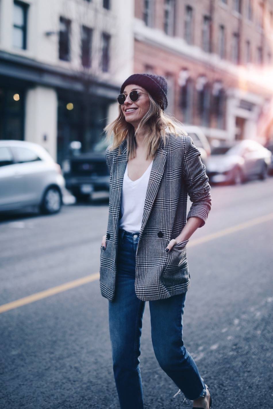 Style and beauty blogger Jill Lansky of The August Diaries on how to take care of luxury bags and shoes in acne studios beanie, photo sun flare