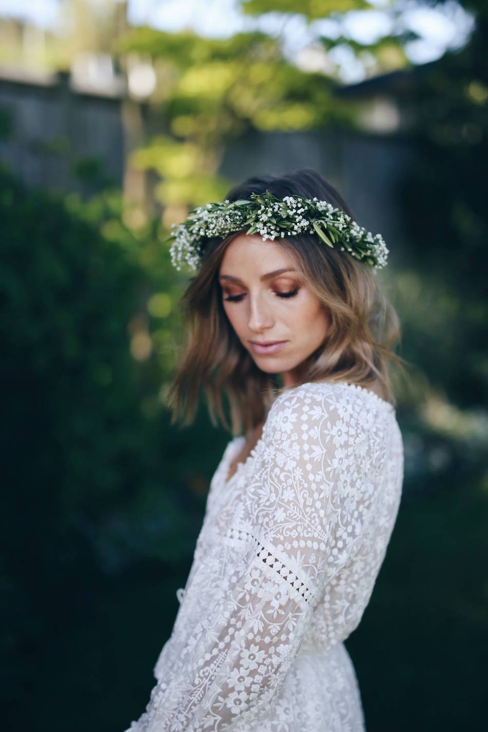 white and green flower crown with baby's breath